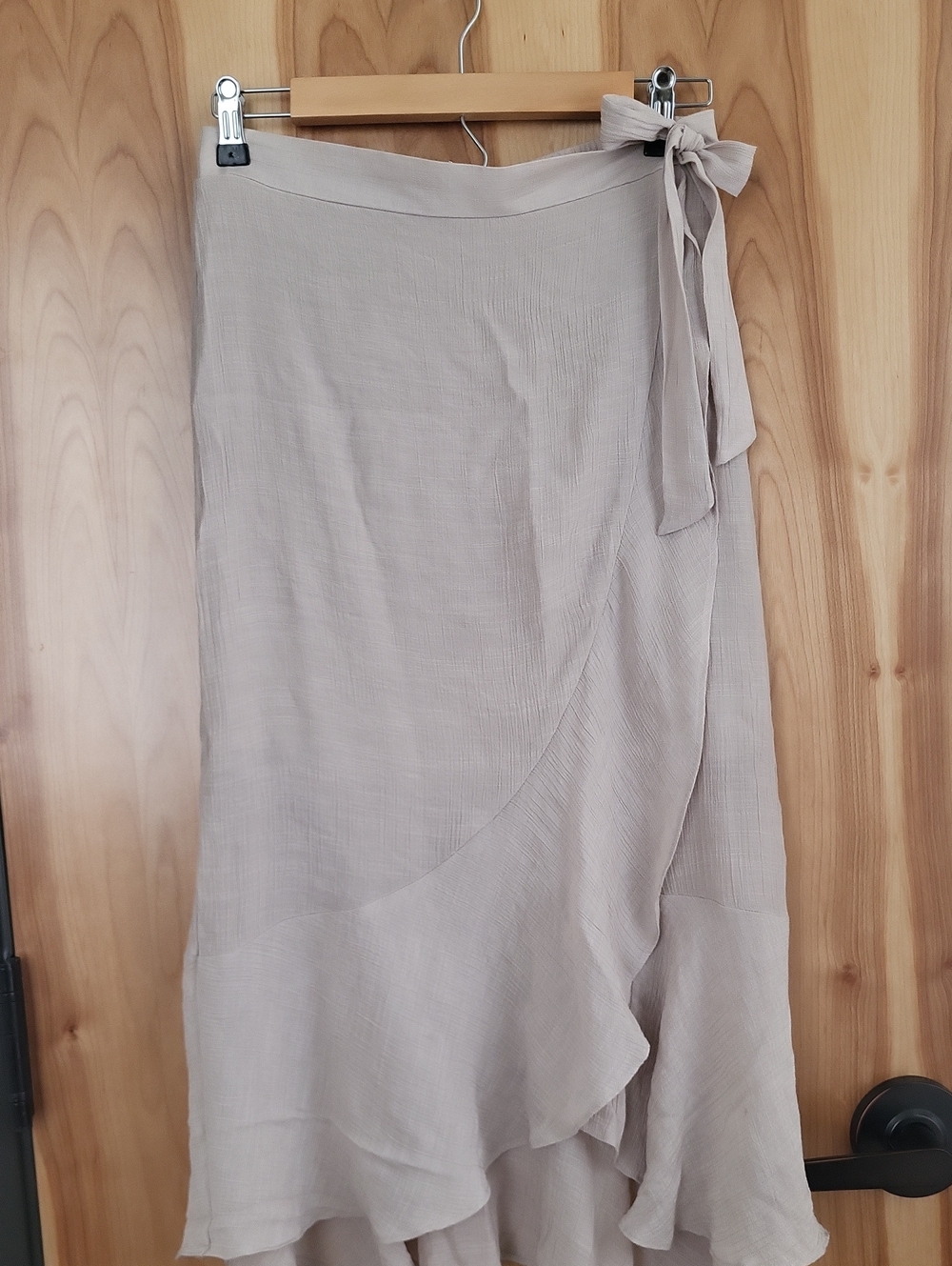 Bwear Neutral Faux Wrap Midi Skirt in Light Taupe